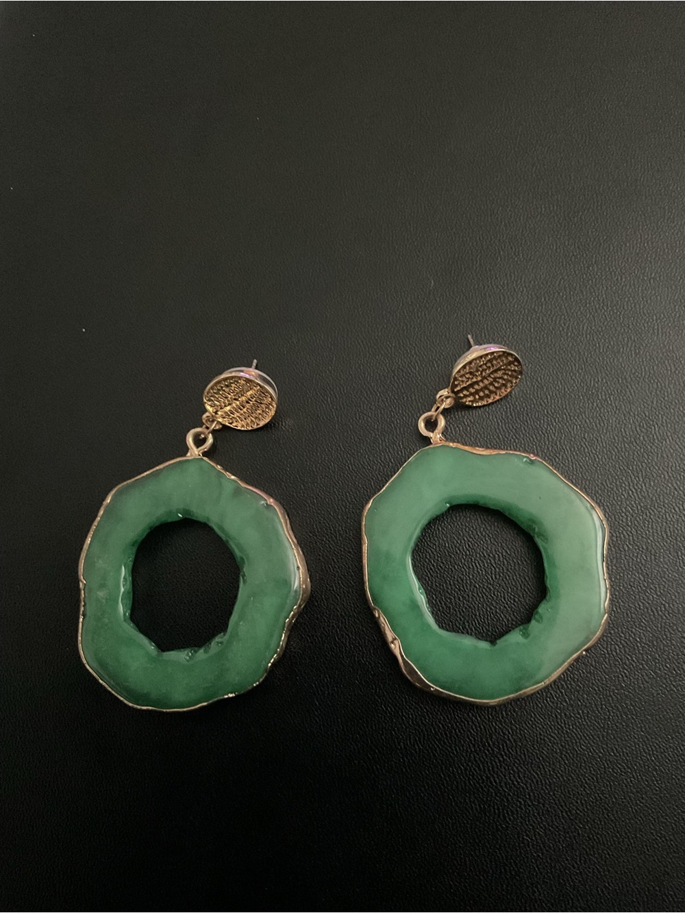 J. Crew Gold-Tone Green Resin Hoop Drop Earrings